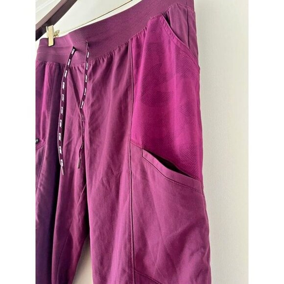 Women Greys Anatomy Barco Spandex Stretch 5 Pocket Drawstring Wine Scrub Pant L - Picture 2 of 7